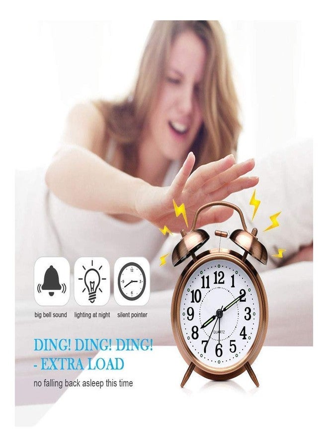 SCILLA Twin Bell Copper Table Alarm Clock with Night LED Light for Student for Kids Bedroom| 3.5 Inches X 4.7 Inches X 1.9 Inches(Copper Color) - Image 2